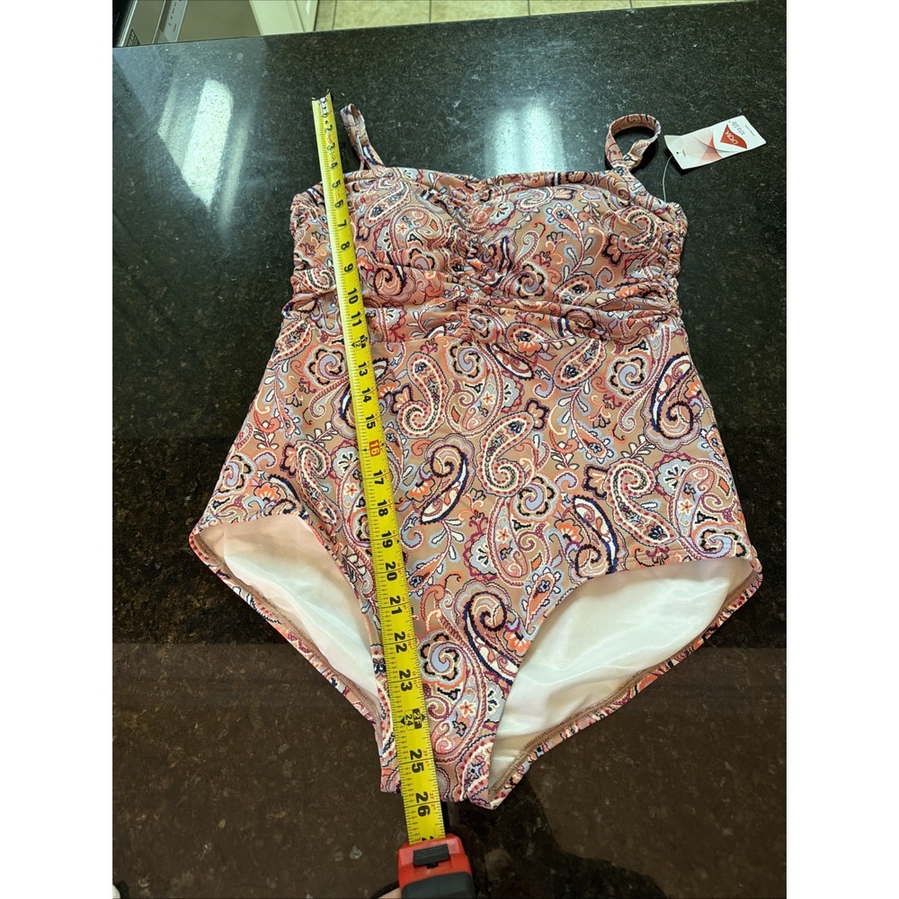 New Lands End Swimsuit Women's Sz 12 Paisley Print Shelf Bra Ruching Slimming - Picture 9 of 10